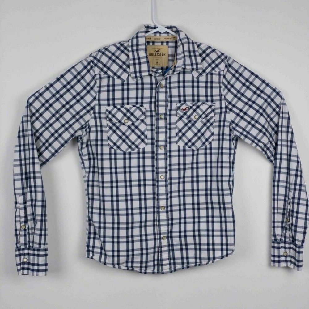Hollister Mens Western Shirt Plaid Pearl Snaps M